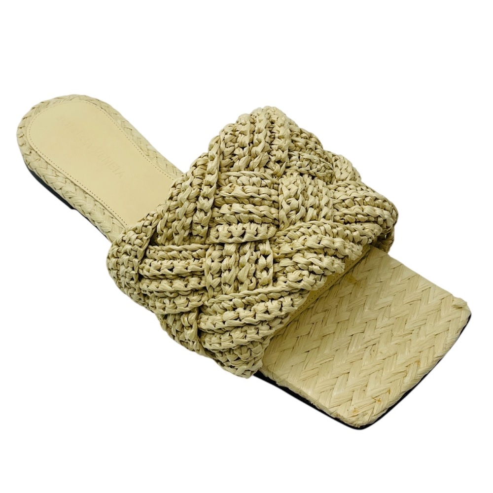 BOTTEGA VENETA NATURAL MAXI TUBOLARE INTRECCIO RAFFIA LIDO SANDAL